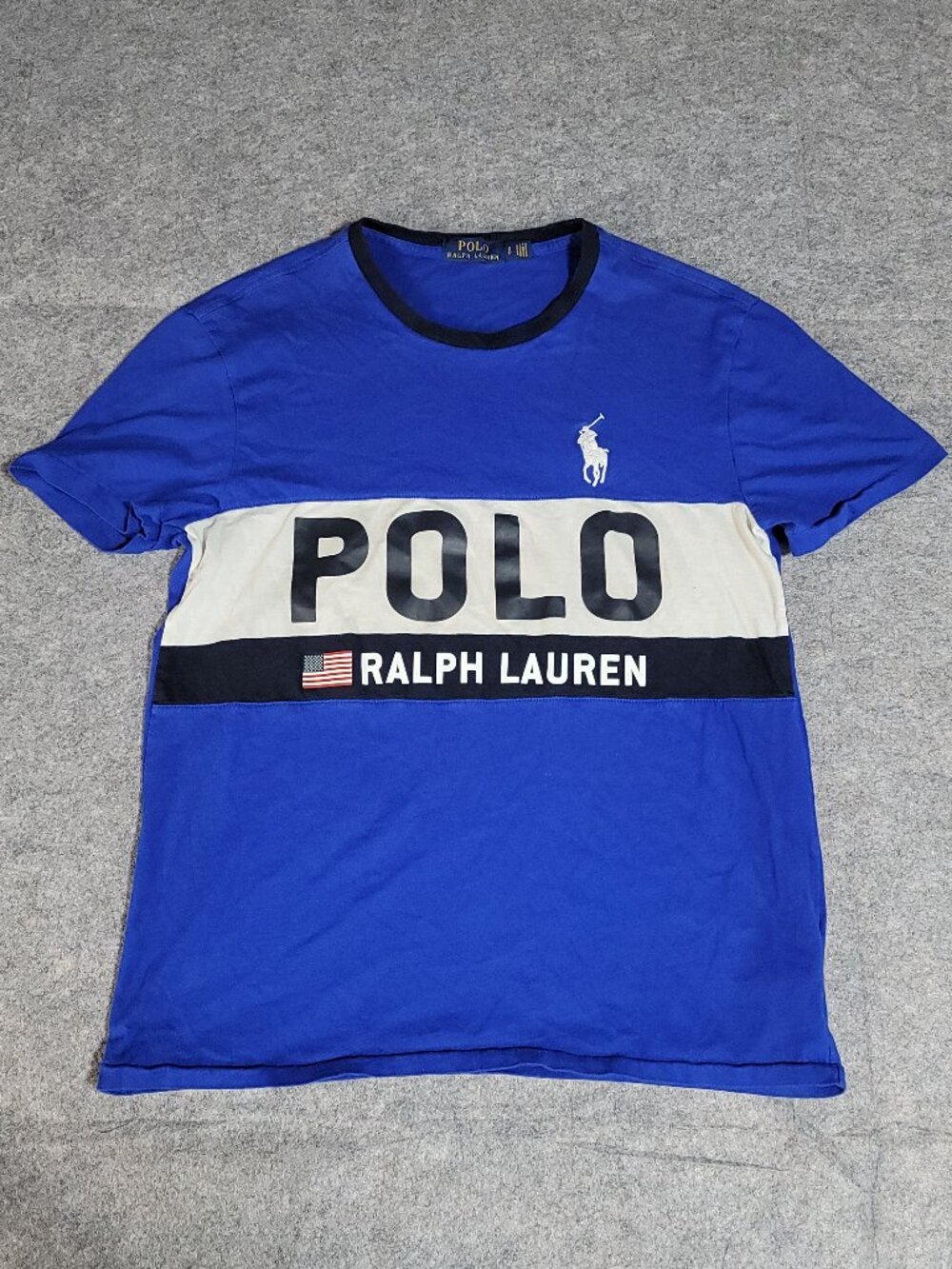 Y2K Style Polo Ralph Lauren Big POLO Logo T-Shirt Royal Blue Preppy - Mens Small